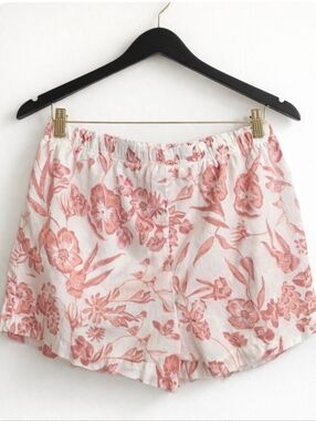 Joie Pink Floral Linen Blend Shorts Size Large Elastic Waist Resort Summer